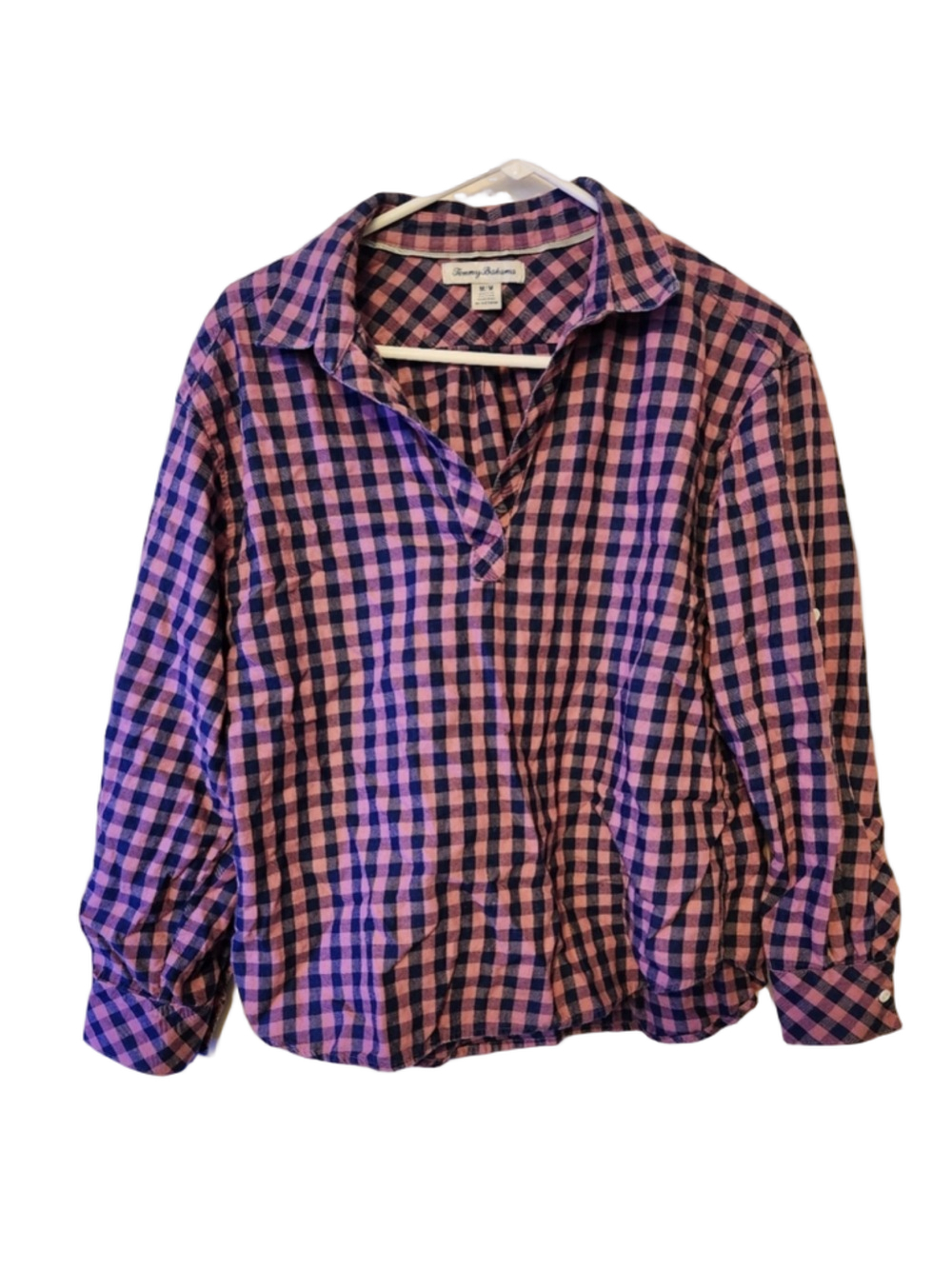 Tommy Bahama Blue Coral Gingham Flannel Blouse